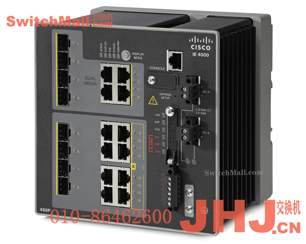 IE-4000-4S8P4G-E= | 思科工业交换机IE4000系列| Cisco IE-4000-4S8P4G-E | 4个FE百兆复用口和4个千兆光电复用口上行 |