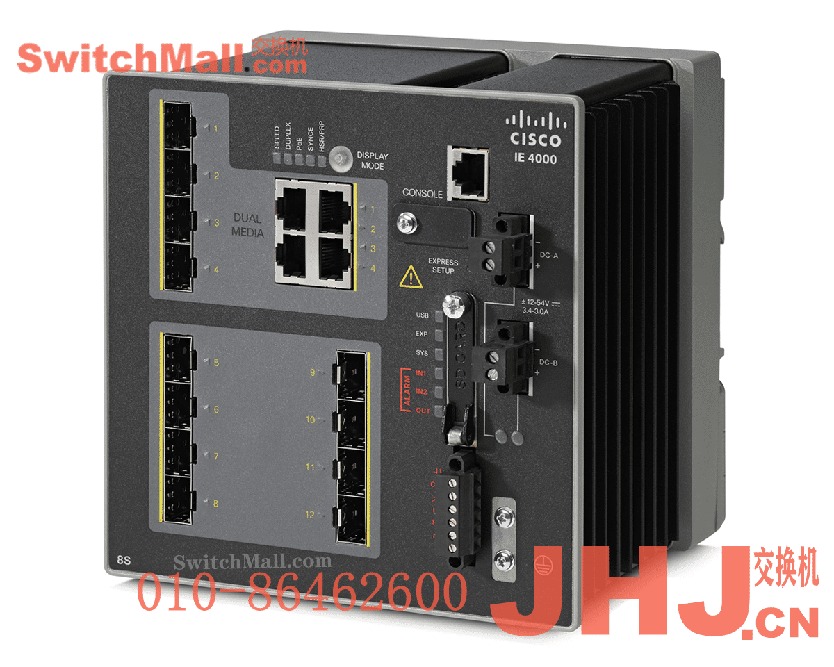 IE-4000-8S4G-E= | 思科工业交换机IE4000系列| Cisco IE-4000-8S4G-E | 8个百兆SFP光口,4个千兆光电复用口上行 |  IE4000 switch with 8 FE SFP and 4 GE combo uplink ports